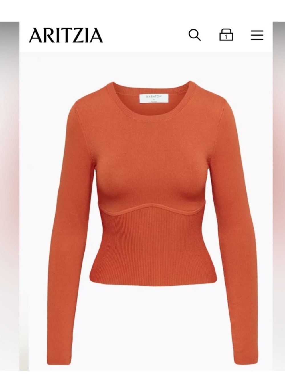 Aritzia Babaton Sculpt Knit Empire Long Sleeve Top | Orange | Small